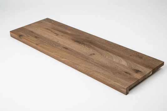 Stair tread Windowsill with overhang Smoked Oak Rustic, full stave lamellas, 20 mm, Hard wax oil Natural white