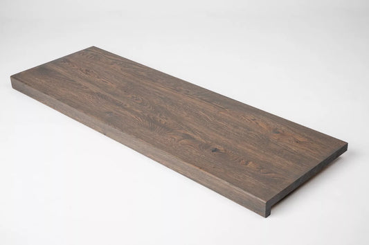 Stair tread Windowsill with overhang Oak Rustic, full stave lamellas, 26 mm, Graphite oil