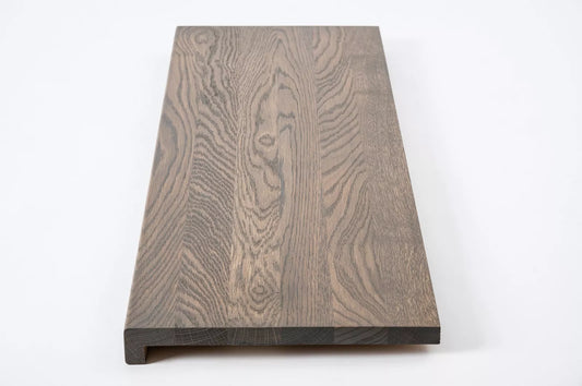 Stair tread Windowsill with overhang Oak A/B, full stave lamellas, 16 mm, Graphite oil
