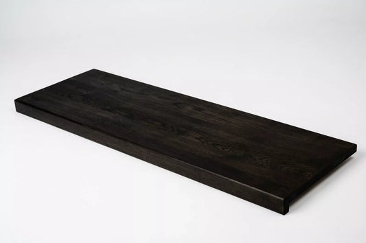Stair tread Windowsill with overhang Smoked Oak Rustic, full stave lamellas, 16 mm, Black oil