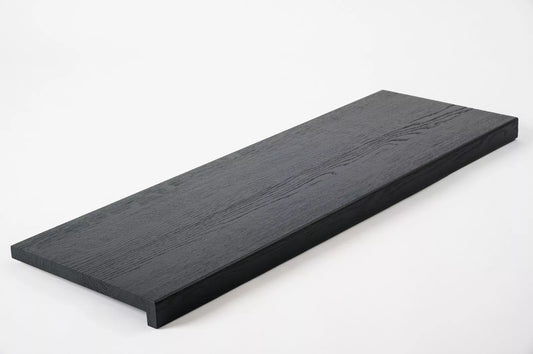 Stair tread Windowsill with overhang Oak A/B, full stave lamellas, 26 mm, Brushed, Anthracite gray lacquered (RAL7016)