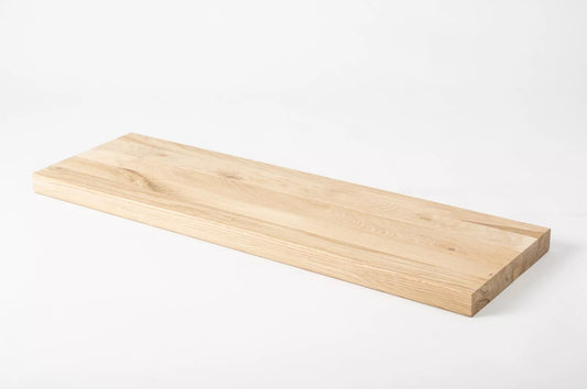 Shelf Stair tread Riser Windowsill Oak Rustic, full stave lamellas, 40 mm, 2-layer, Hard wax oil Natural white