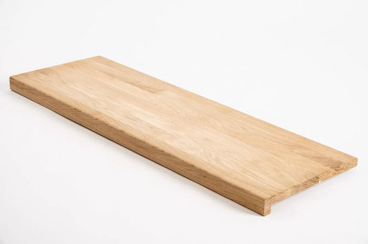 Stair tread Windowsill with overhang Oak A/B, full stave lamellas, 20 mm, Unfinished