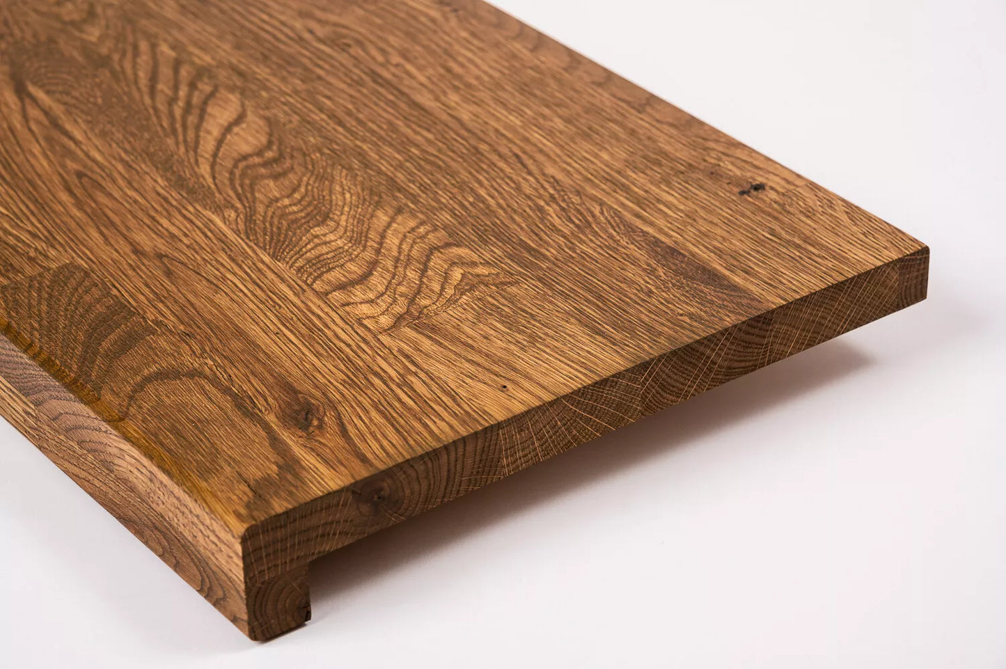 Stair tread Windowsill with overhang Oak Rustic, finger jointed lamellas, 26 mm, Antique oil