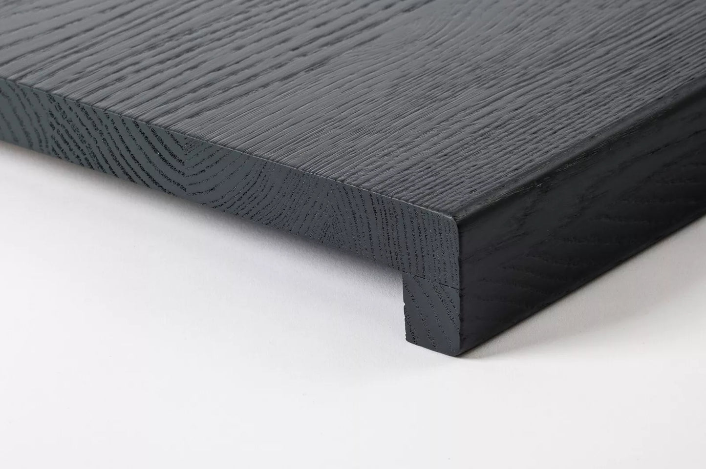 Stair tread Windowsill with overhang Oak A/B, full stave lamellas, 26 mm, Brushed, Anthracite gray lacquered (RAL7016)