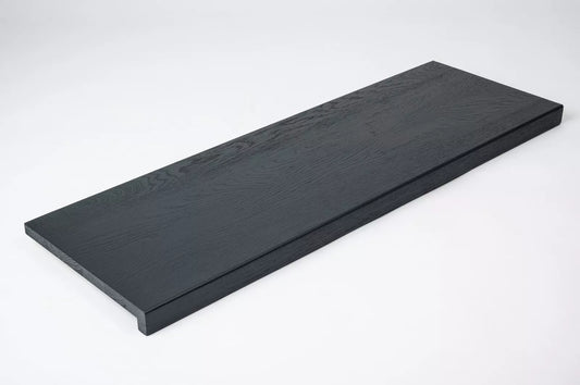 Stair tread Windowsill with overhang Oak Rustic, full stave lamellas, 26 mm, Brushed, Anthracite gray lacquered (RAL7016)