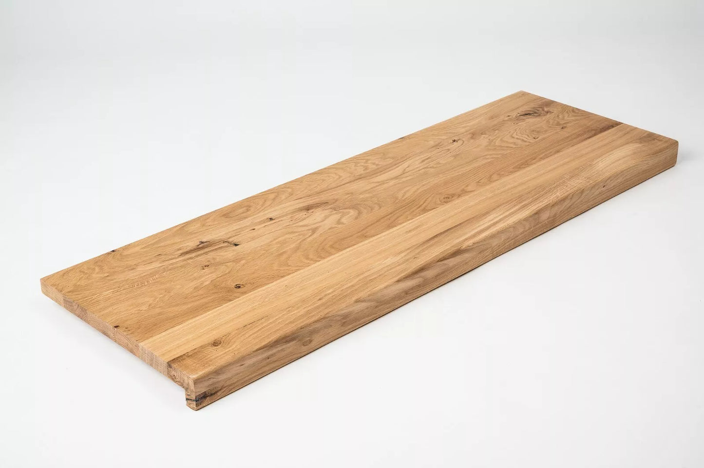 Stair tread Windowsill with overhang Oak Rustic, full stave lamellas, 26 mm, Hard wax oil Natural white