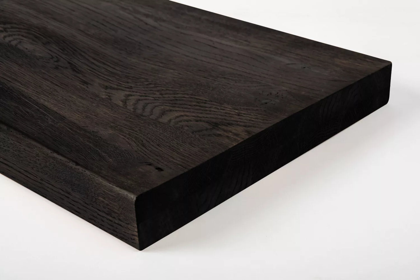 Shelf Stair tread Riser Windowsill Smoked Oak Rustic, full stave lamellas, 40 mm, 2-layer, Black oil
