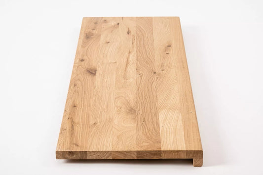 Marche d'escalier Appui de fenêtre avec surplomb Chêne rustique, lamelles pleines, 16 mm, huilé naturel blanc