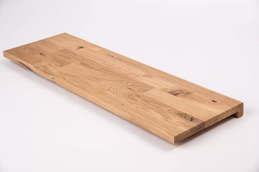 Marches d'escalier Appui de fenêtre avec surplomb Chêne rustique, lamelles aboutées, 26 mm, Huile de cire dure Blanc naturel