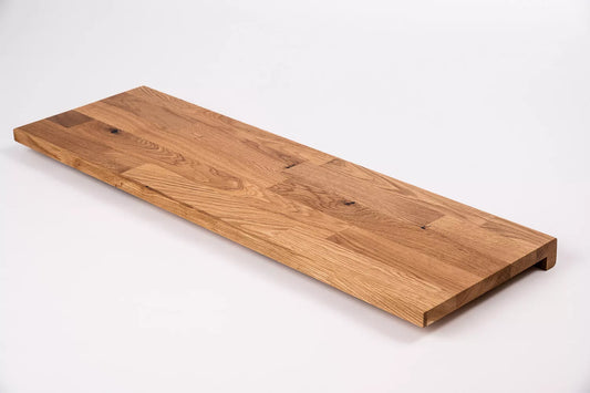 Stair tread Windowsill with overhang Oak Rustic, finger jointed lamellas, 20 mm, Matte lacquered