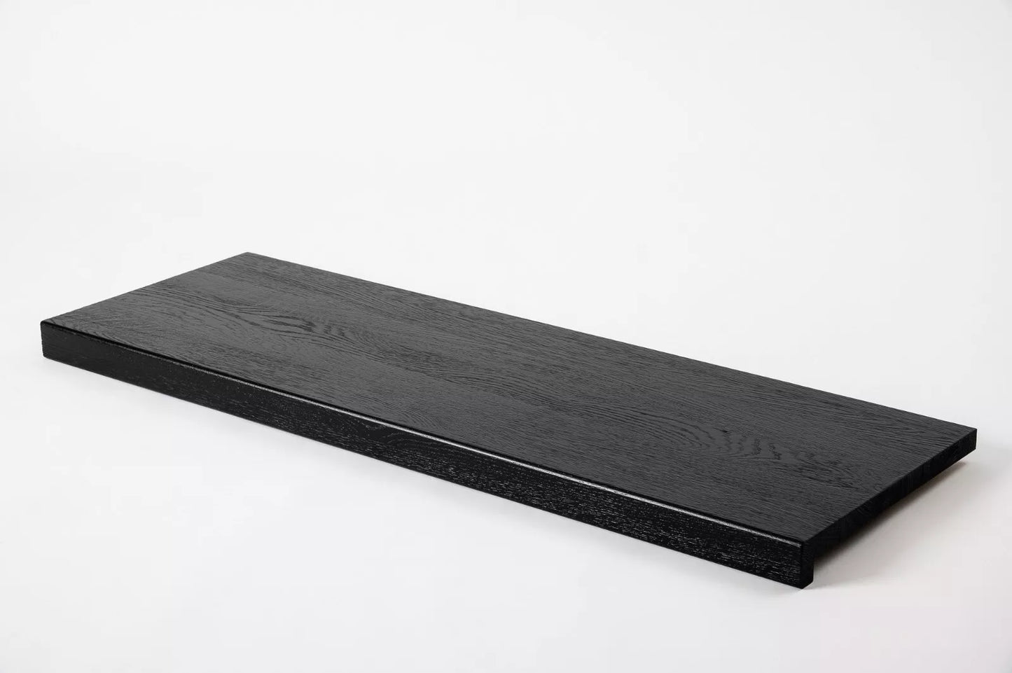 Stair tread Windowsill with overhang Oak A/B, full stave lamellas, 26 mm, Brushed, Graphite black lacquered (RAL9011)