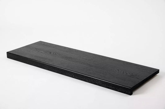 Stair tread Windowsill with overhang Oak A/B, full stave lamellas, 26 mm, Brushed, Graphite black lacquered (RAL9011)