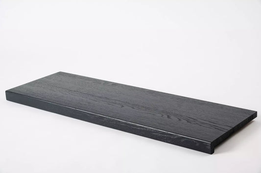 Stair tread Windowsill with overhang Oak A/B, full stave lamellas, 26 mm, Brushed, Anthracite gray lacquered (RAL7016)