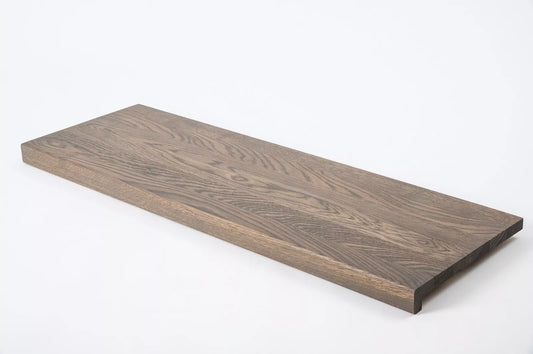 Stair tread Windowsill with overhang Oak A/B, full stave lamellas, 16 mm, Graphite oil