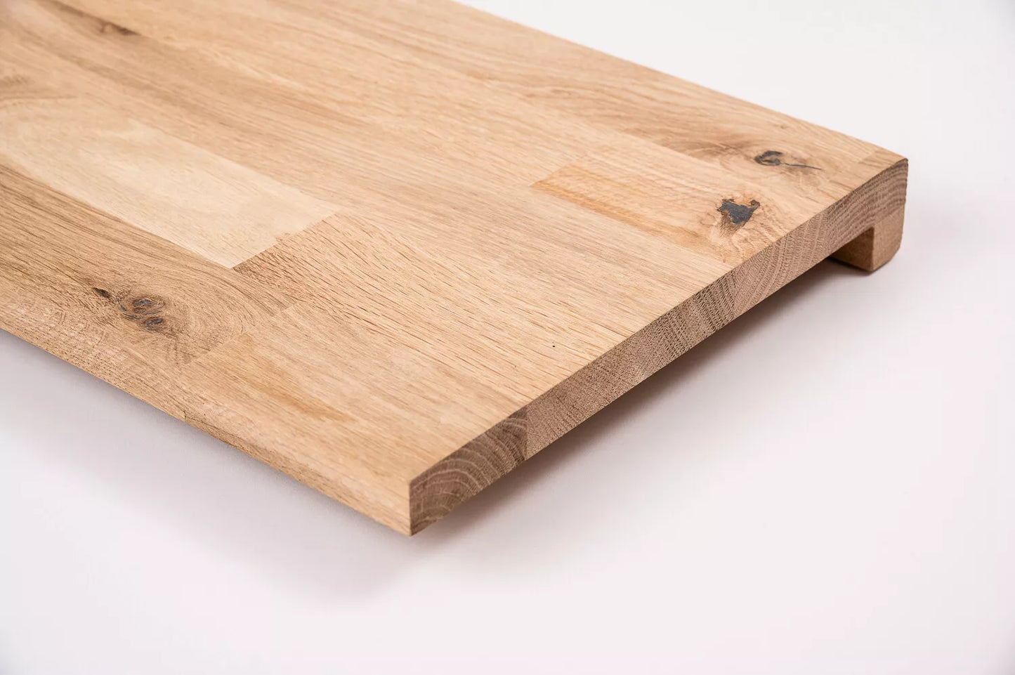 Stair tread Windowsill with overhang Oak Rustic, finger jointed lamellas, 26 mm, Unfinished