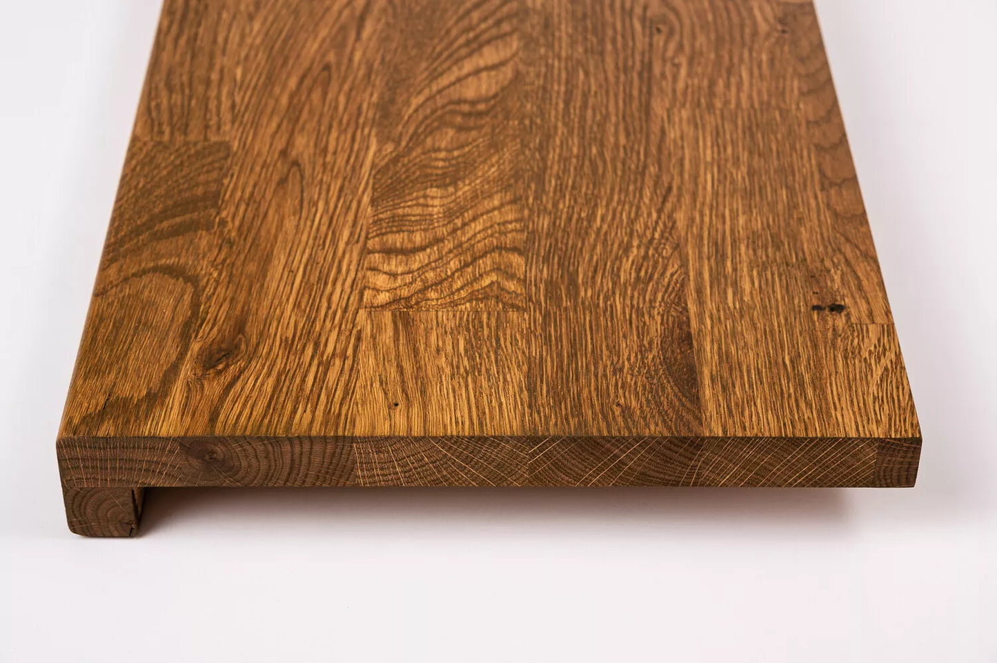Stair tread Windowsill with overhang Oak Rustic, finger jointed lamellas, 26 mm, Antique oil