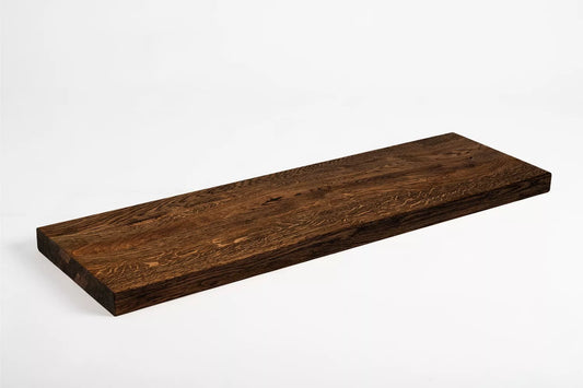 Shelf Stair tread Riser Windowsill Oak Rustic, full stave lamellas, 40 mm, 2-layer, Smoked oil