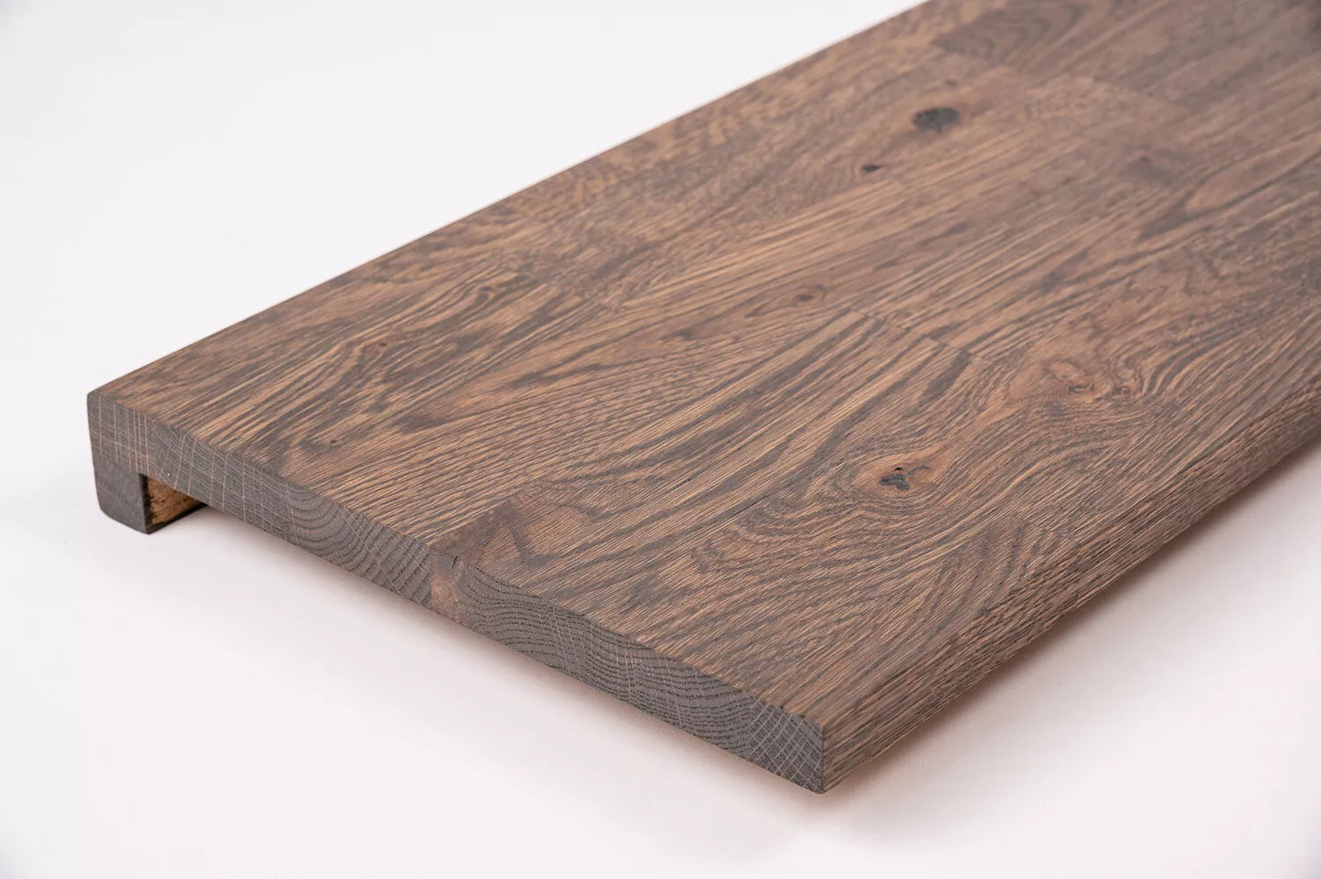 Stair tread Windowsill with overhang Oak Rustic, finger jointed lamellas, 20 mm, Graphite oil
