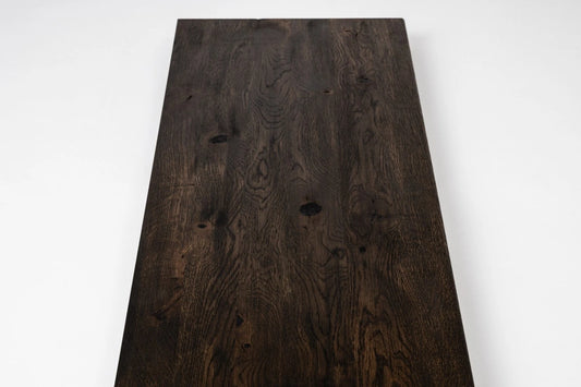 Shelf Stair tread Riser Windowsill Oak Rustic, full stave lamellas, 35 mm, 2-layer, Black oil