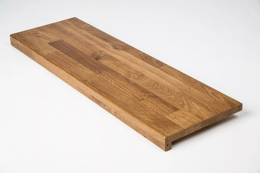 Stair tread Windowsill with overhang Oak Rustic, finger jointed lamellas, 26 mm, Bronze oil