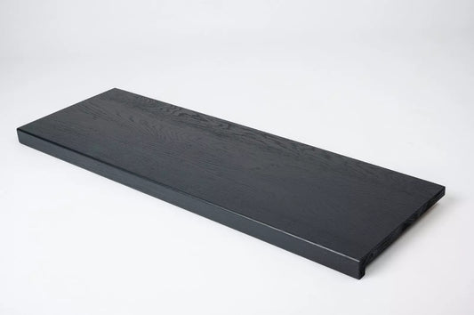 Stair tread Windowsill with overhang Oak Rustic, full stave lamellas, 26 mm, Brushed, Anthracite gray lacquered (RAL7016)