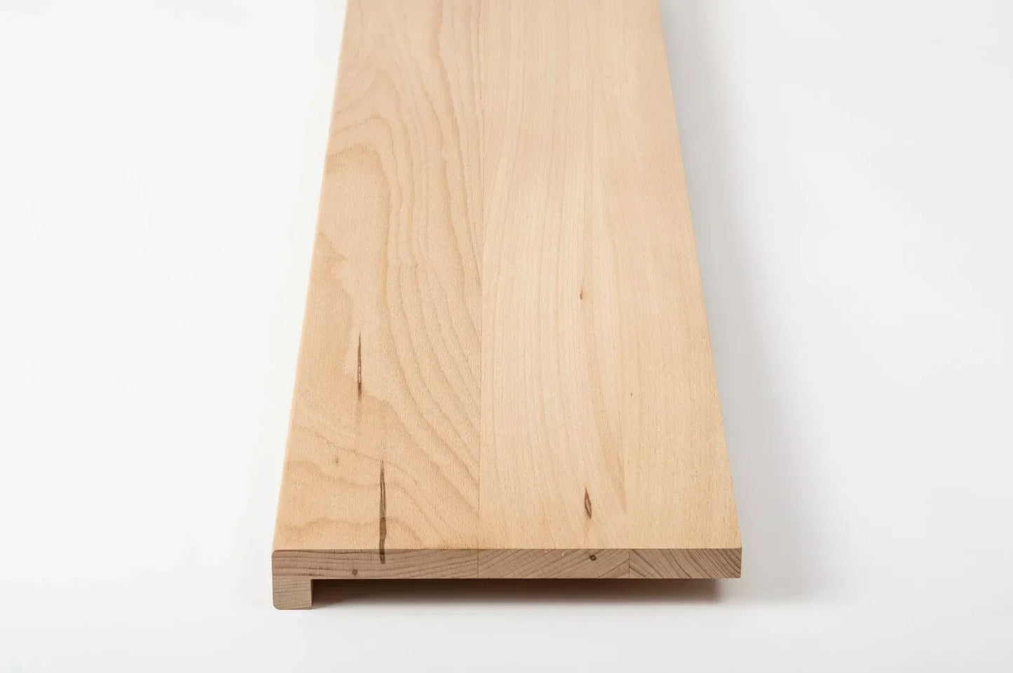 Stair tread Windowsill with overhang Steamed Beech A/B, full stave lamellas, 20 mm, Unfinished