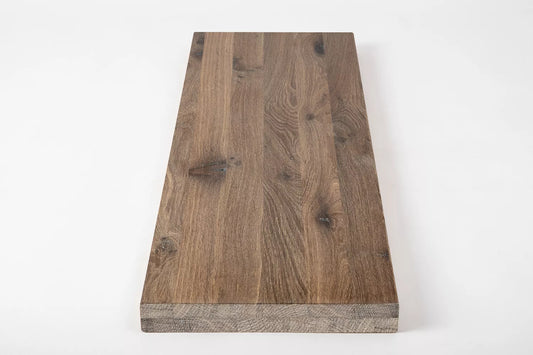 Shelf Stair tread Riser Windowsill Smoked Oak Rustic, full stave lamellas, 40 mm, 2-layer, White oil