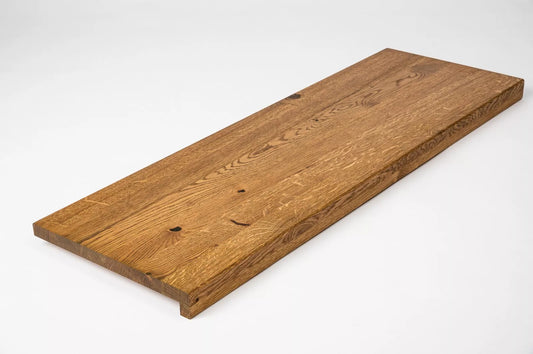 Stair tread Windowsill with overhang Oak Rustic, full stave lamellas, 26 mm, Antique oil