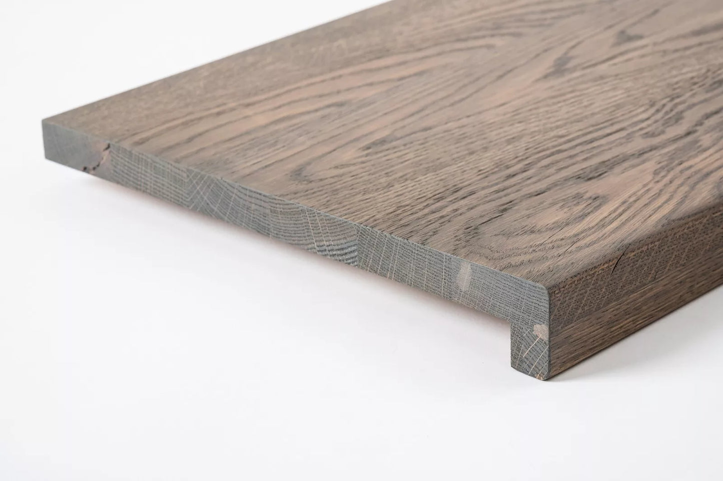 Stair tread Windowsill with overhang Oak A/B, full stave lamellas, 16 mm, Graphite oil