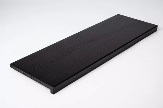 Stair tread Windowsill with overhang Oak Rustic, full stave lamellas, 26 mm, Brushed, Graphite black lacquered (RAL9011)