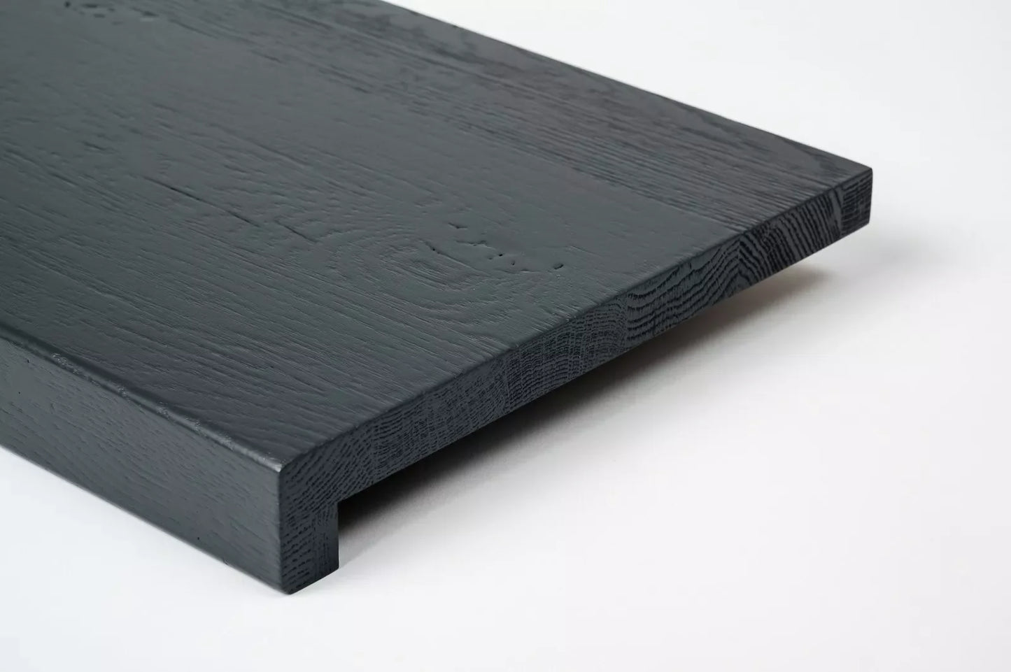Stair tread Windowsill with overhang Oak Rustic, finger jointed lamellas, 26 mm, Brushed, Anthracite gray lacquered (RAL7016)