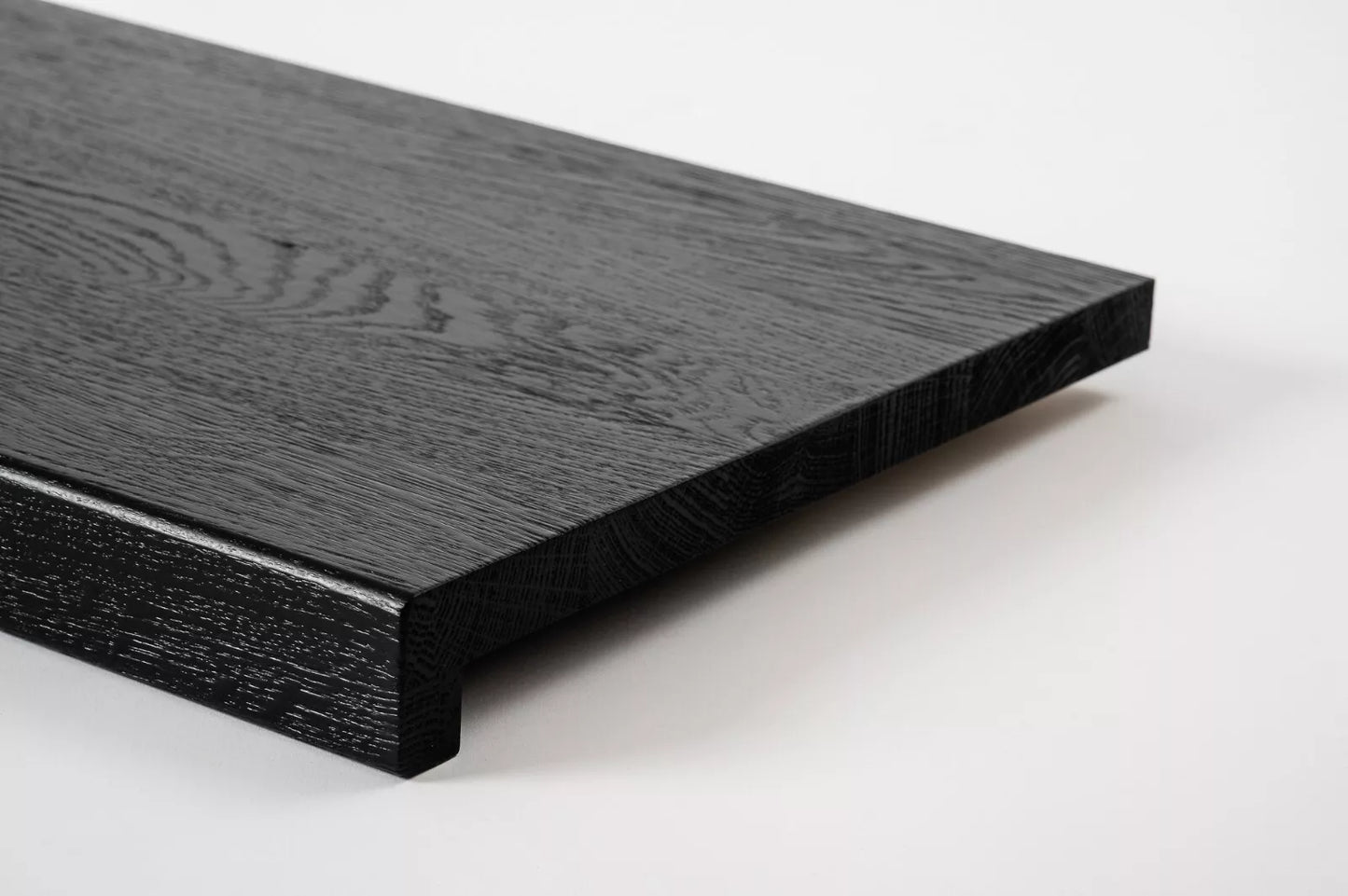 Stair tread Windowsill with overhang Oak A/B, full stave lamellas, 20 mm, Brushed, Graphite black lacquered (RAL9011)