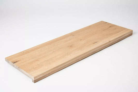 Stair tread Windowsill with overhang Oak Rustic, full stave lamellas, 26 mm, White oil