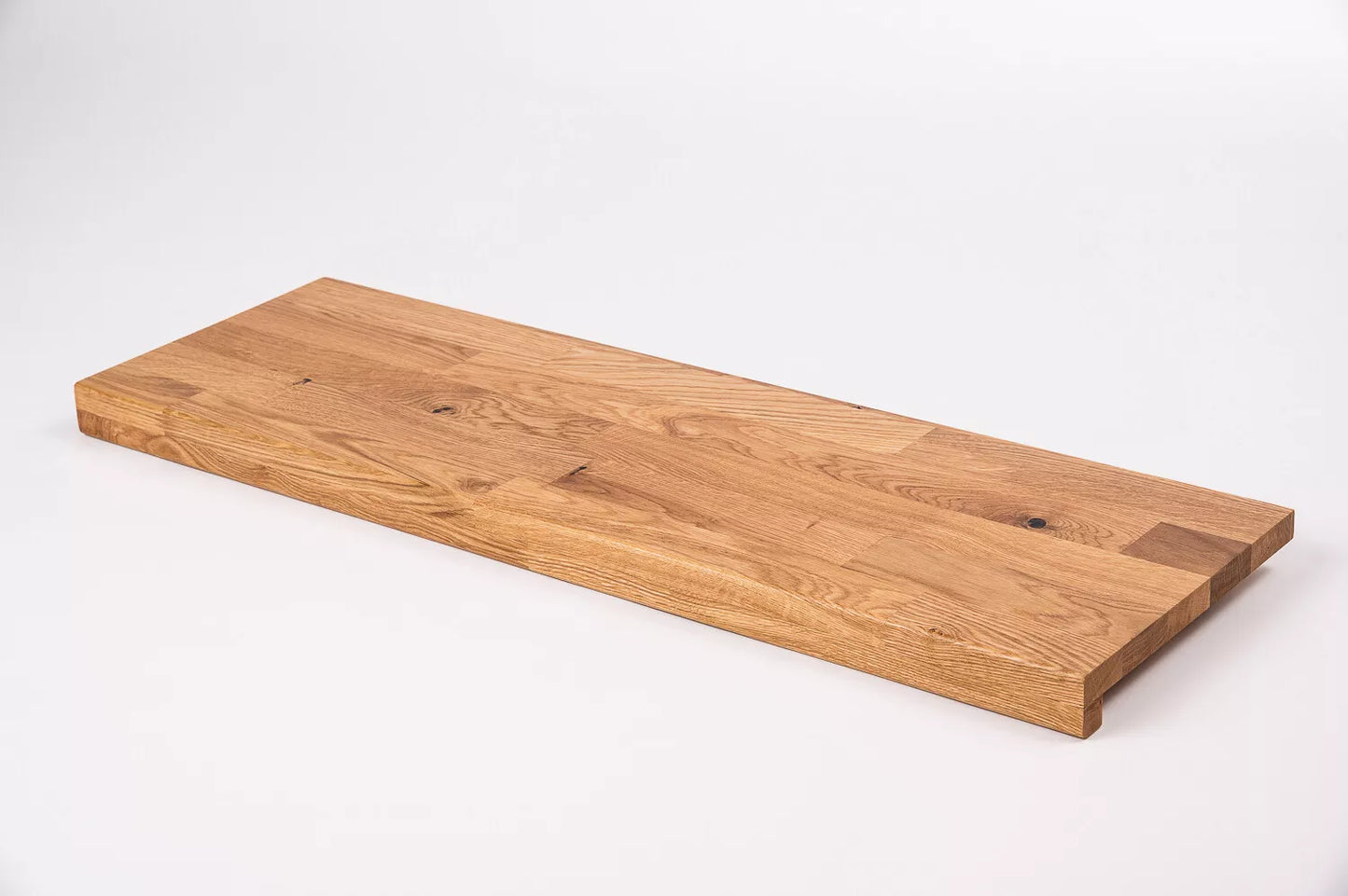 Stair tread Windowsill with overhang Oak Rustic, finger jointed lamellas, 20 mm, Matte lacquered