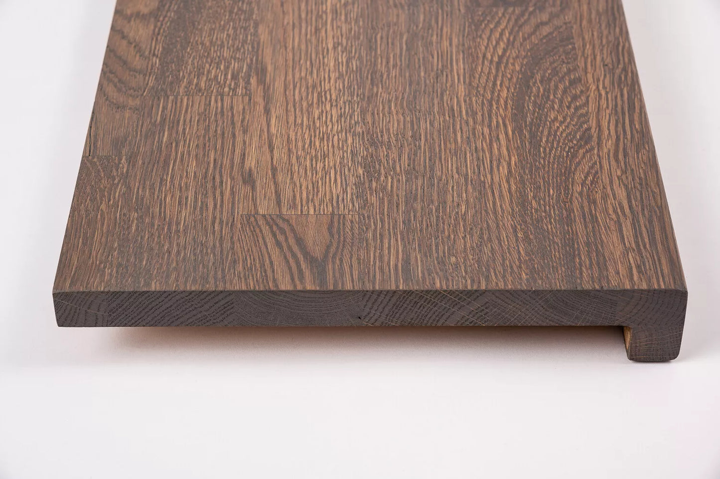 Stair tread Windowsill with overhang Oak Rustic, finger jointed lamellas, 20 mm, Graphite oil