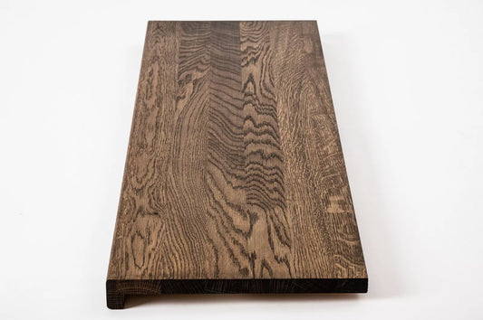 Stair tread Windowsill with overhang Oak A/B, full stave lamellas, 16 mm, Smoked oil