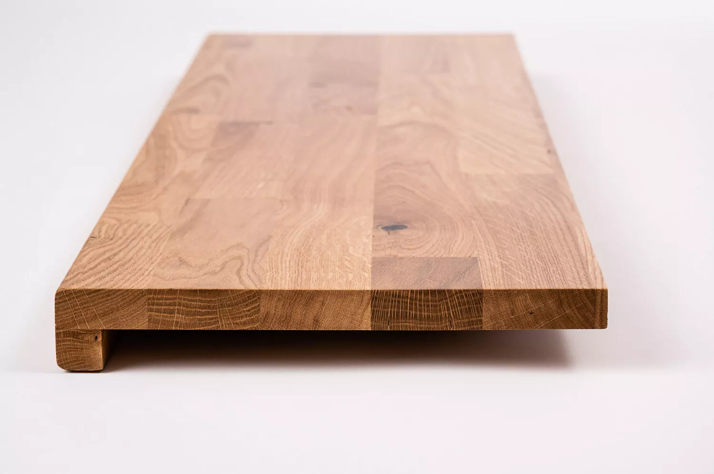 Stair tread Windowsill with overhang Oak Rustic, finger jointed lamellas, 20 mm, Matte lacquered