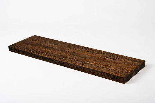 Shelf Stair tread Riser Windowsill Oak Rustic, full stave lamellas, 35 mm, 2-layer, Smoked oil