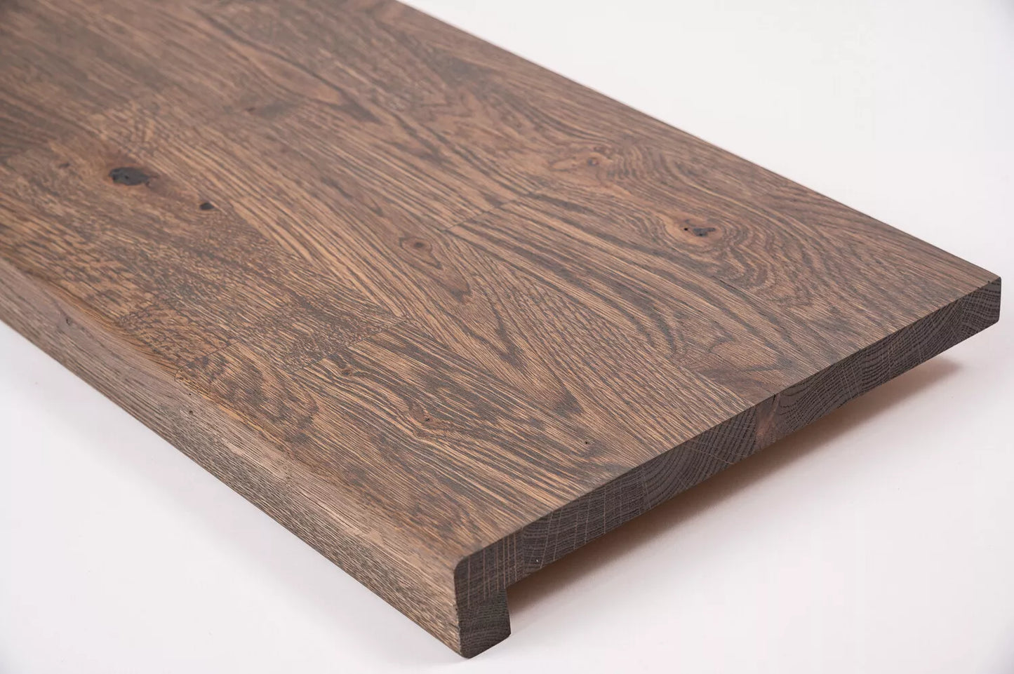 Stair tread Windowsill with overhang Oak Rustic, finger jointed lamellas, 20 mm, Graphite oil