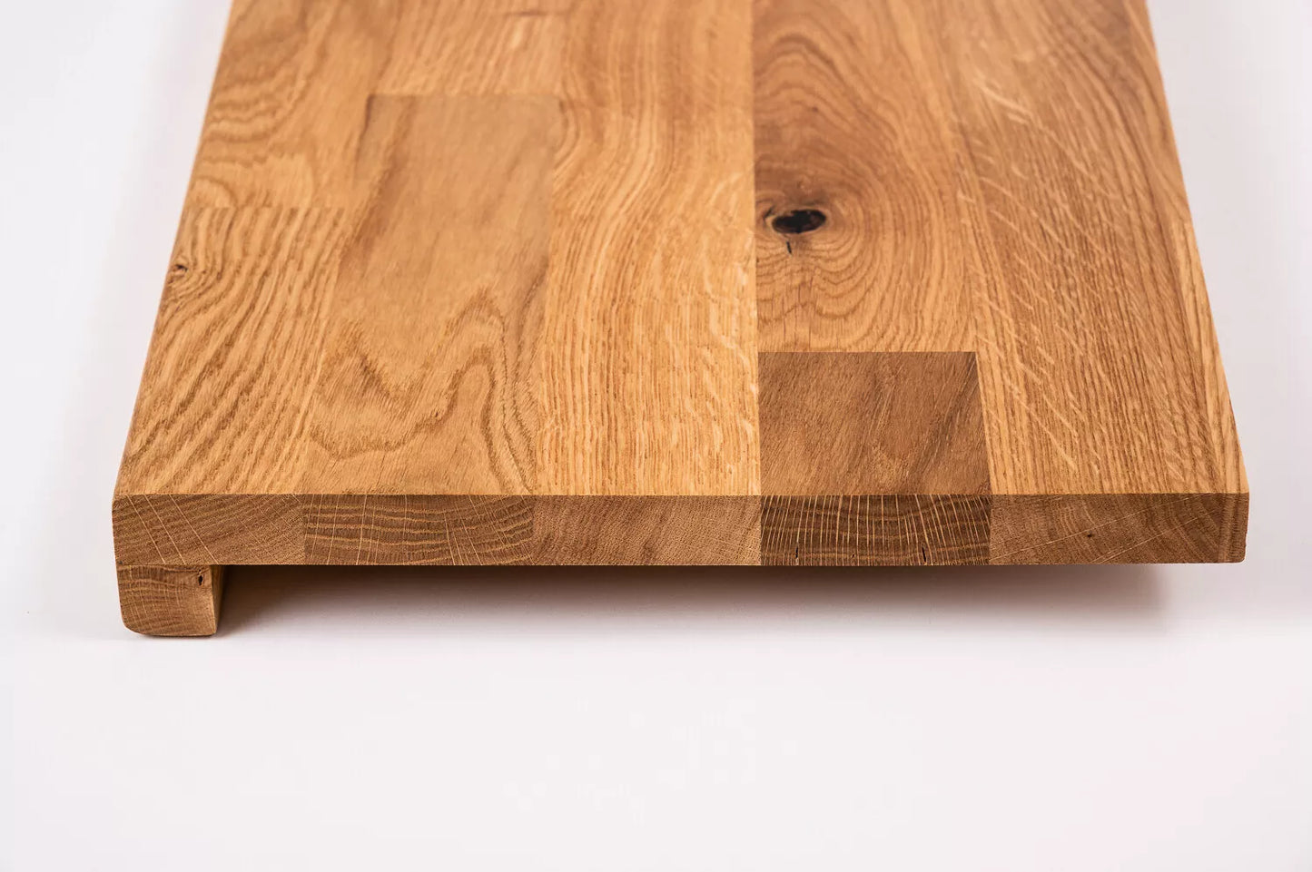 Stair tread Windowsill with overhang Oak Rustic, finger jointed lamellas, 20 mm, Matte lacquered