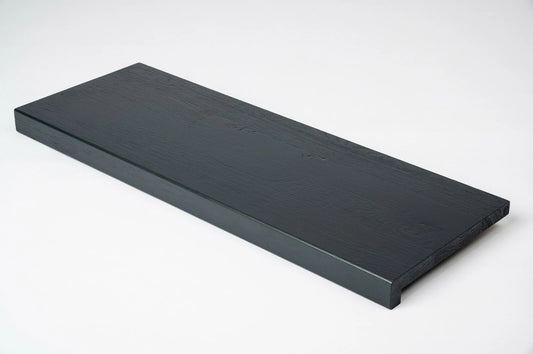 Stair tread Windowsill with overhang Oak Rustic, finger jointed lamellas, 20 mm, Brushed, Anthracite gray lacquered (RAL7016)