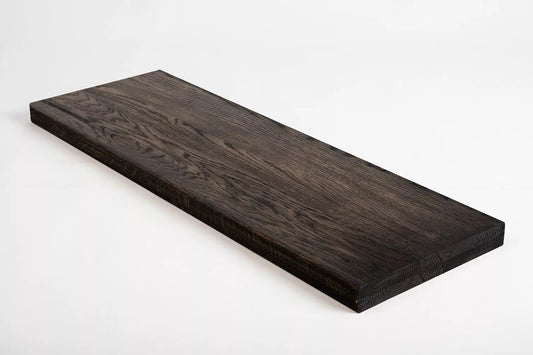Shelf Stair tread Riser Windowsill Oak Rustic, full stave lamellas, 40 mm, 2-layer, Black oil