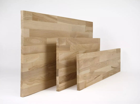 Panneau massif contrecollé DIY Frêne cœur brun A/B, lamelles aboutées à largeur fixe, 19 mm