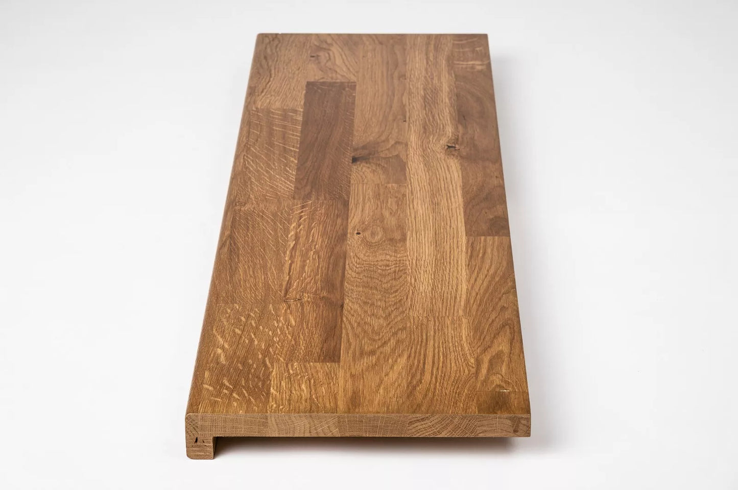 Stair tread Windowsill with overhang Oak A/B, finger jointed lamellas, 20 mm, Bronze oil