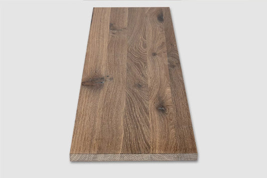 Shelf Stair tread Riser Windowsill Smoked Oak Rustic, full stave lamellas, 16 mm, White oil