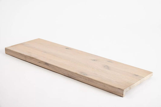 Stair tread Windowsill with overhang Oak Rustic, full stave lamellas, 26 mm, Brushed, Chalked white oil