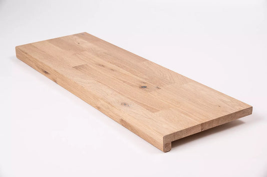 Stair tread Windowsill with overhang Oak Rustic, finger jointed lamellas, 26 mm, White oil