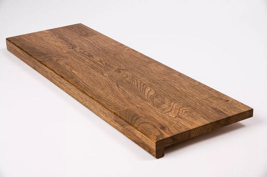 Stair tread Windowsill with overhang Oak Rustic, finger jointed lamellas, 26 mm, Antique oil