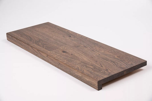 Stair tread Windowsill with overhang Oak Rustic, finger jointed lamellas, 20 mm, Graphite oil